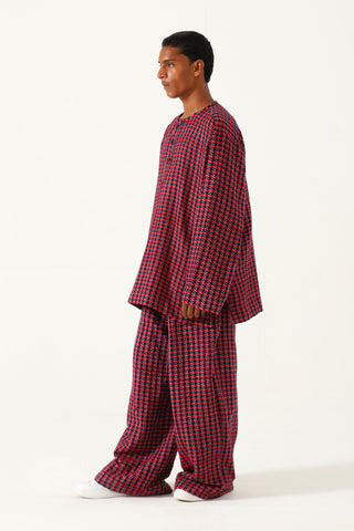 Handwoven plaid cotton trousers
