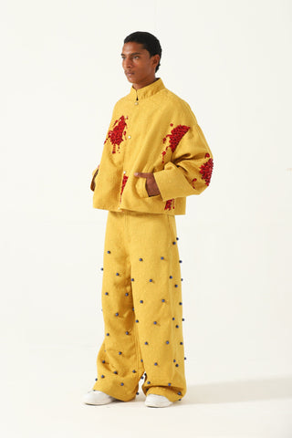 Lost time" hand-embroidered silk trousers