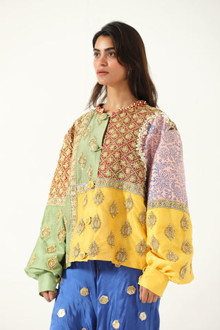 "Barsaat" hand-embroidered silk shirt-jacket