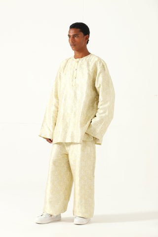 Creme silk brocade trousers
