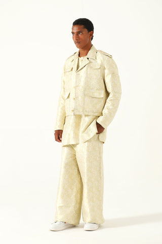 Creme silk brocade trousers