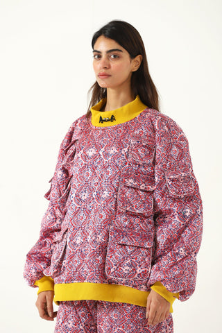 "Haveli" quilted silk block print sweatshirt