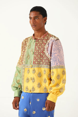 "Barsaat" hand-embroidered silk shirt-jacket