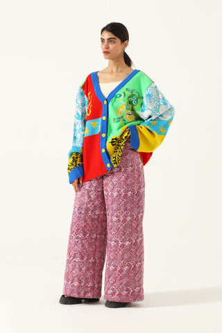 "Am I free" knit abstract cardigan