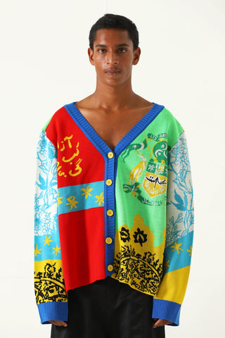 "Am I free" knit abstract cardigan
