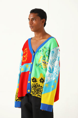 "Am I free" knit abstract cardigan