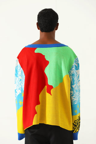 "Am I free" knit abstract cardigan