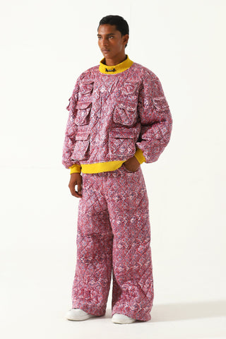 "Haveli" quilted silk block print sweatshirt
