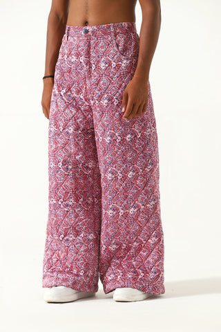"Haveli" quilted silk block print sweatpants