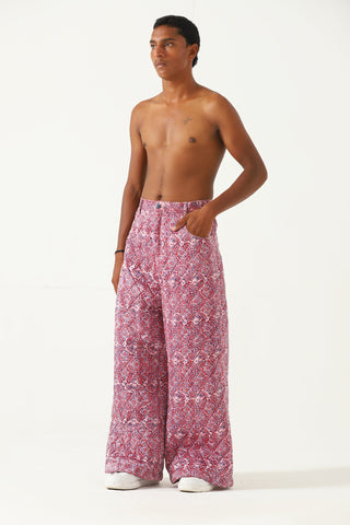 "Haveli" quilted silk block print sweatpants
