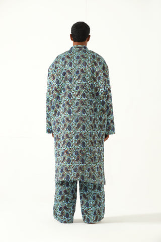 QUILTED SILK BLOCKPRINT TROUSERS
