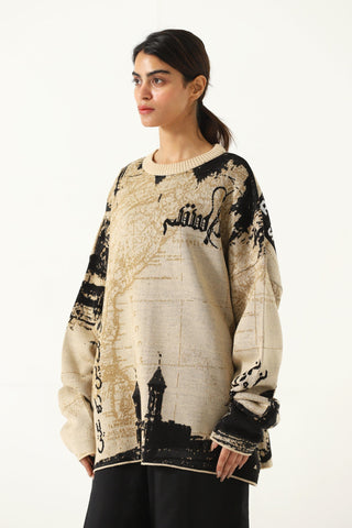 "From subcontinent with love" knit sweater