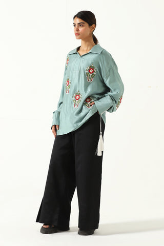Hand-Embroidered tassels silk shirt