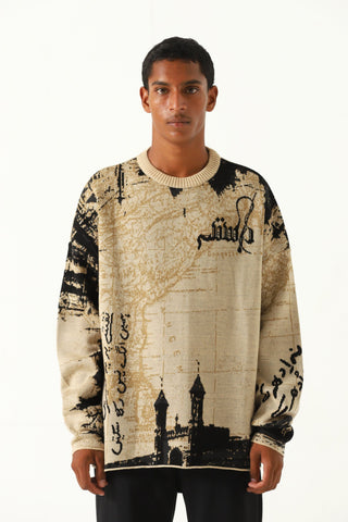 "From subcontinent with love" knit sweater