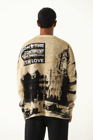"From subcontinent with love" knit sweater