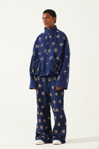 Hand embelished denim trousers
