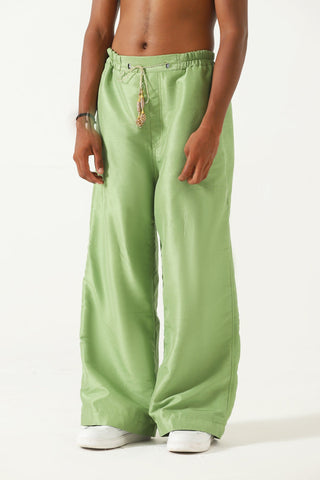 Pistachio green silk trousers