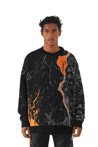 "Fire of man" jacquard knit sweater