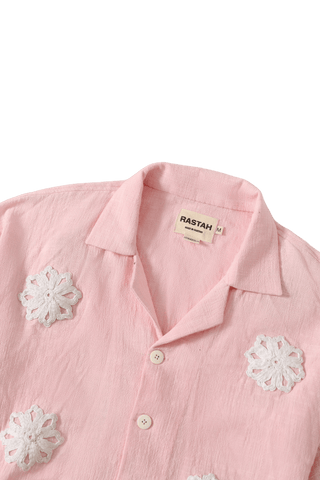 Hand-Embroidered pink button-down