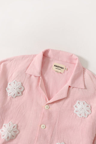 Hand-Embroidered pink button-down