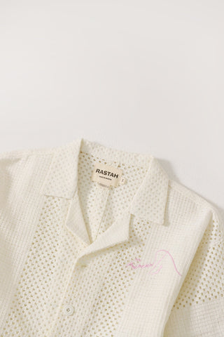 Handwoven mesh button-down