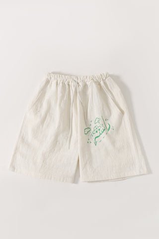 Handwoven green logo shorts
