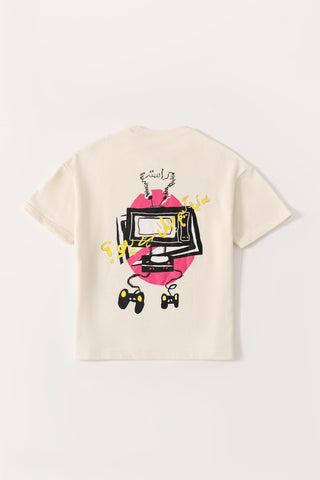 "Games we play" printed beige T-shirt