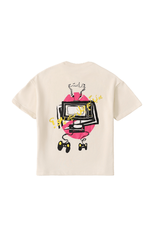 "Games we play" printed beige T-shirt