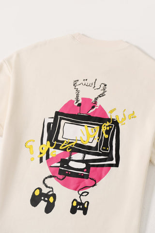 "Games we play" printed beige T-shirt