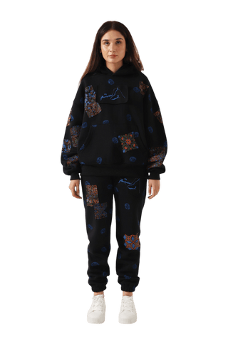 Patchwork block print sweatpants
