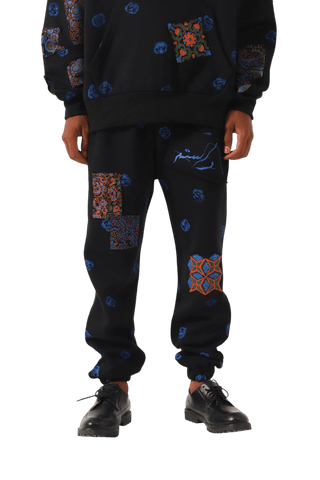 Patchwork block print sweatpants