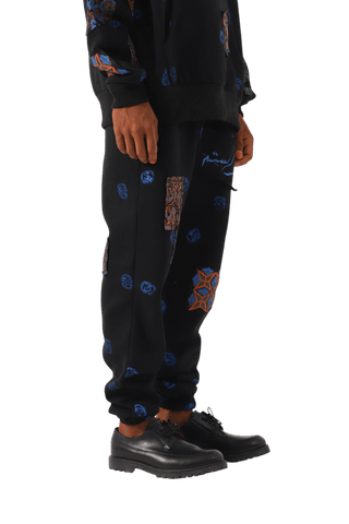 Patchwork block print sweatpants