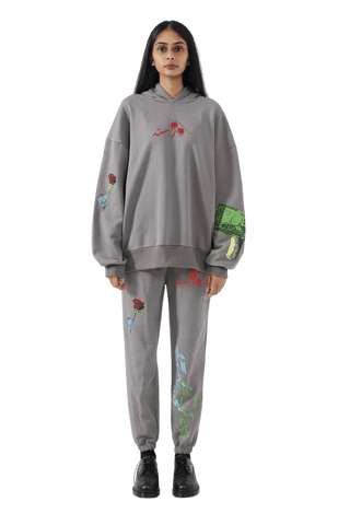 "Sajan rus gaye" handprinted smoke grey sweatpants
