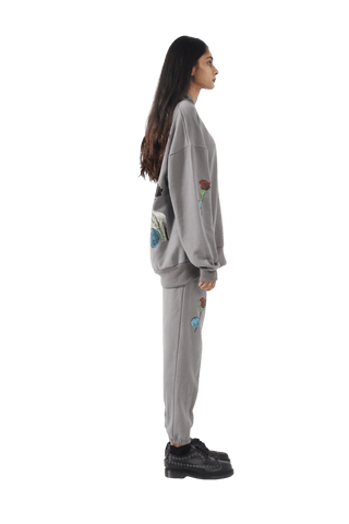 "Sajan rus gaye" handprinted smoke grey sweatpants