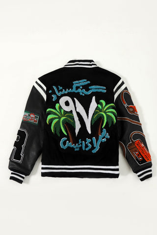 "97 paradise" suede varsity jacket