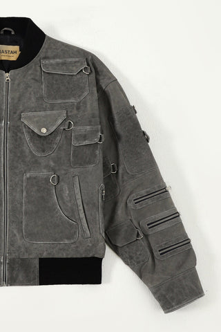 "Midnight train" leather bomber jacket