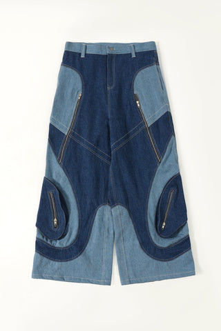 Paneled denim trousers