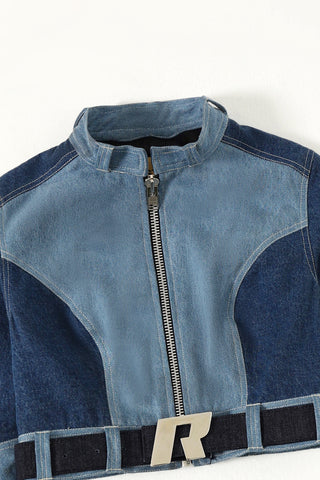 Cropped racer denim jacket