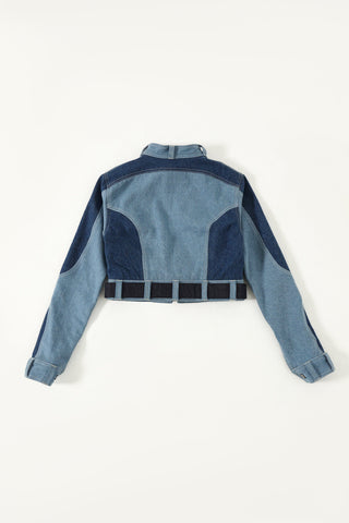 Cropped racer denim jacket