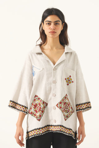 "Mercer nights" block print button-down