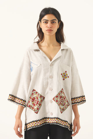 "Mercer nights" block print button-down