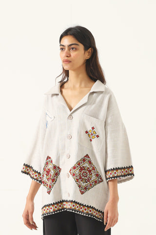 "Mercer nights" block print button-down