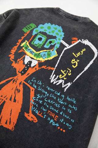 "MAN IN THE DARK" HAND PRINTED GREY T SHIRT - Rastah