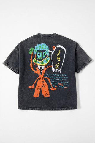 "MAN IN THE DARK" HAND PRINTED GREY T SHIRT - Rastah