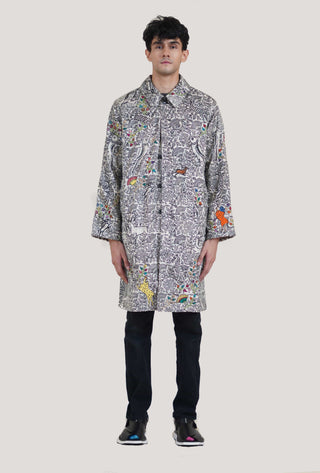 Hand Block Print and Embroidered Velvet Coat - Rastah