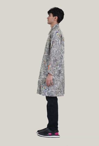 Hand Block Print and Embroidered Velvet Coat - Rastah