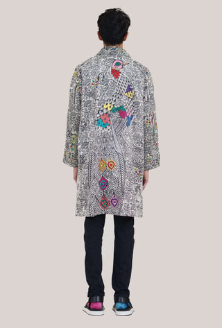Hand Block Print and Embroidered Velvet Coat - Rastah