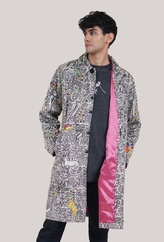 Hand Block Print and Embroidered Velvet Coat - Rastah