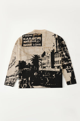 "From Karachi with love" jacquard knit sweater