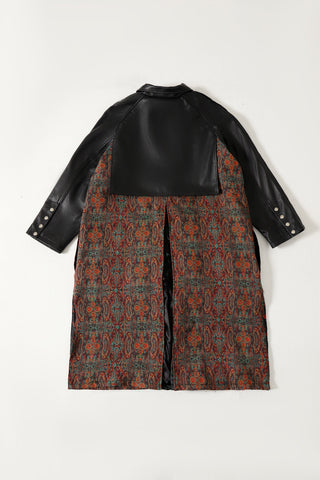 Jamawar leather accent long coat